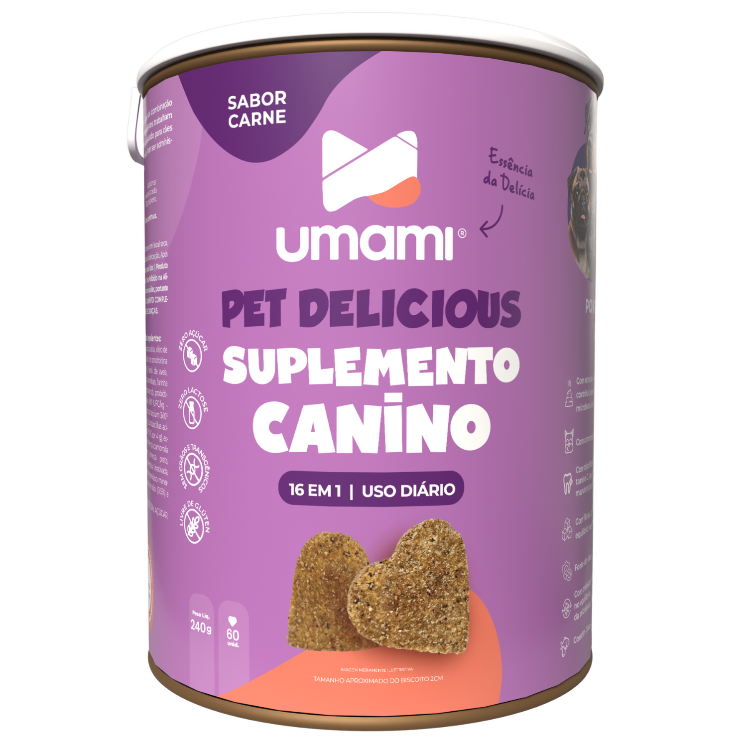 Umami | Suplemento Canino Mastigável | 16 em 1 | 240g | Sabor Carne